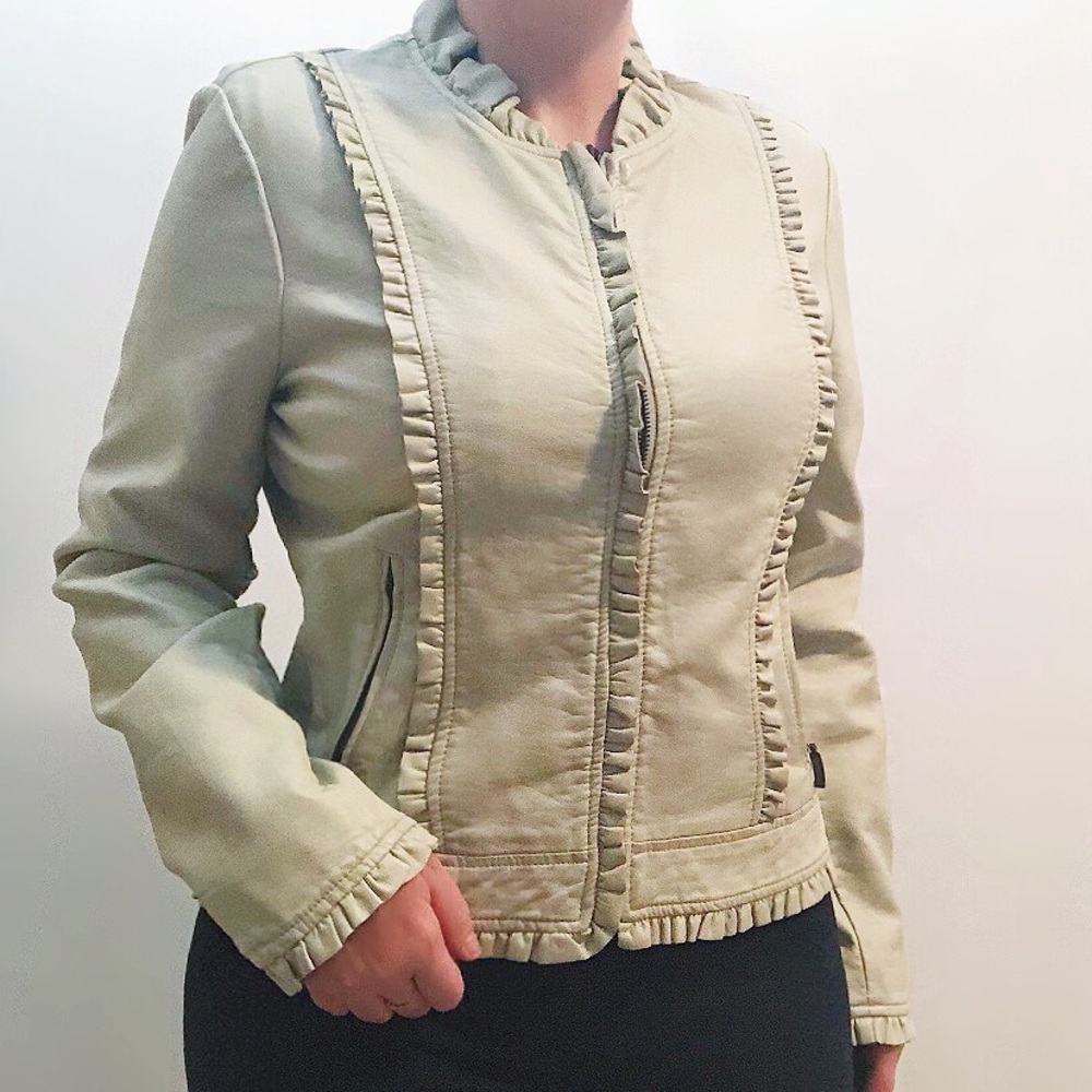 CR Pure Design tan faux leather zip up moto jacket